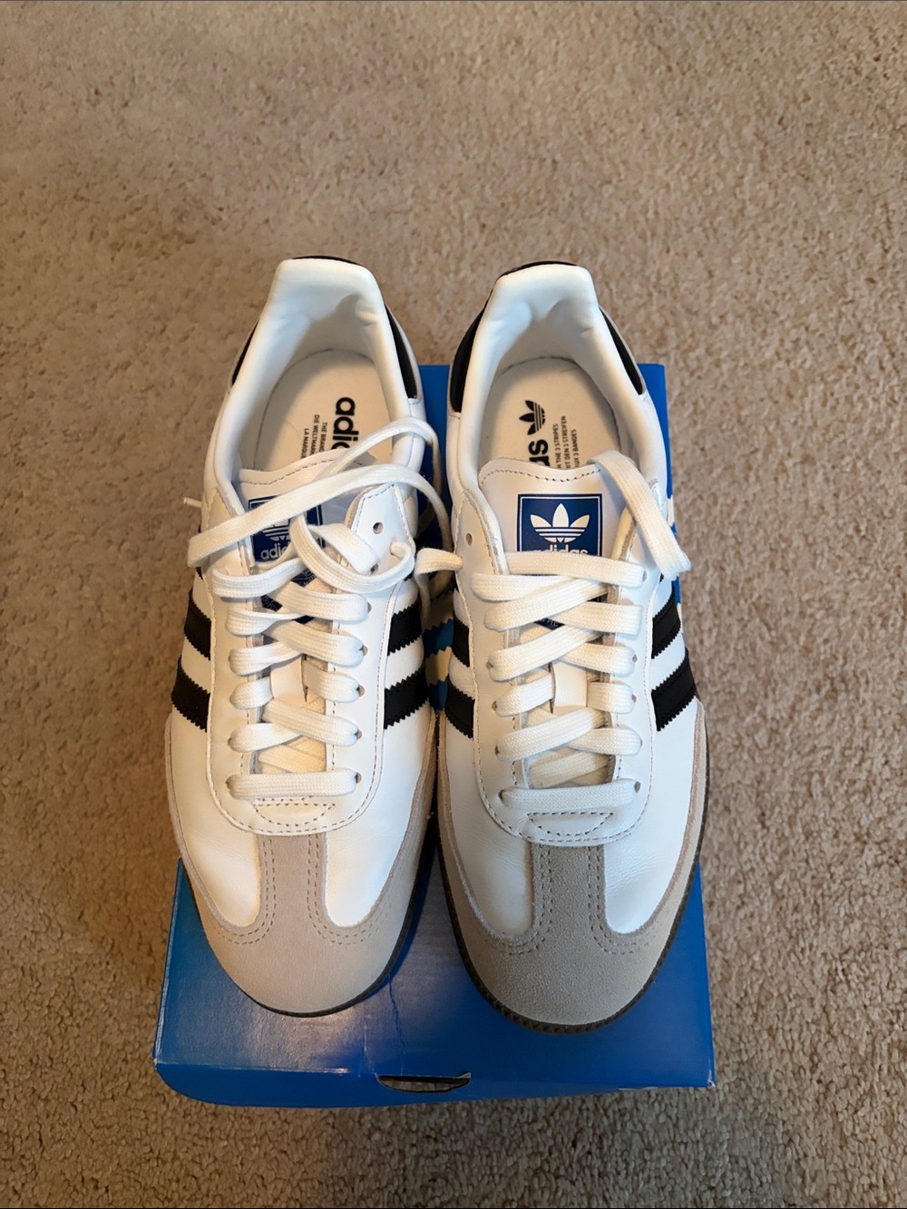 Adidas Samba OG W White Sneakers w/Black Stripes gray toe NIB 7.5 price to sell - Picture 2 of 5